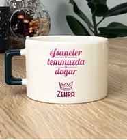 Kişiye Özel Yengeç Aslan Burcu Hediye Lüks Fincan Doğum Günü Hediyesi (Koyu Yeşil)