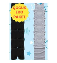 Tezzgelsin Erkek Çocuk İkili Set Pamuklu Penye 6 Atlet 6 Boxer (Gri-Sıyah) (Gri - Siyah)