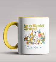 Kişiye Özel Fen ve Teknoloji Öğretmeni Tasarımlı Siyah Renk Kupa  (Sarı)