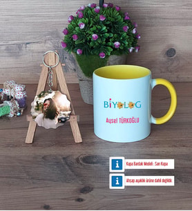 Biyolog Kupa Bardak Beyaz ve Fotoğraflı Ahşap Anahtarlık HediyeBiyologa Hediye (Model 7)