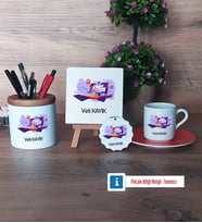 Bilgisayar Mühendisi Hediye Seti Dekoratif Taş, Kalemlik, Ahşap Altlıklı Türk Kahvesi Fincanı, Ahşap Anahtarlık Hediye (Model 8)