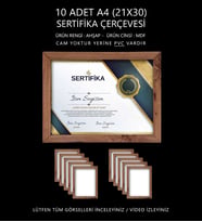 10 Adet A4 Çerçeve - Mdf Çerçeve - Fotoğraf Çerçevesi - 21x30 Sertifika Çerçevesi (Kahverengi)