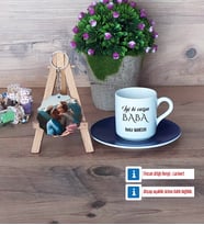 Babaya Hediye Türk Kahvesi Fincanı Ahşap Altlıklı ve Fotoğraflı Ahşap Anahtarlık Hediye (Model 4)