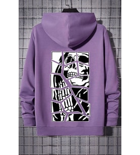 Unisex Skullcracked Baskılı Sweatshirt (Lila)