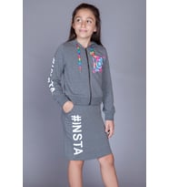 Toontoy Kız Çocuk Instagram Baskılı Etekli Takım (Antrasit Melanj)