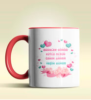 Kişiye Özel Anneler Günün Kutlu Olsun 14 Temalı Pembe Kupa Bardak (Kırmızı)