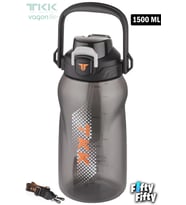 TKK 1500 ML Tek Kapak Çift Kullanım Pipetli/Rahat İçim Tritan Su Matarası-FFTKK1027-1500ML (Siyah)