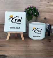 Kral Babam Hediye Seti Kupa Bardak T Kulplu ve Dekoratif Taş Babaya Hediye Babalar Günü Hediyesi (Model 6)