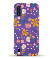 PrinfiFy Samsung Galaxy M01 Uyumlu Lansman Kılıf Çiçek Tasarımlı İçi Kadife Kapak (Lacivert)