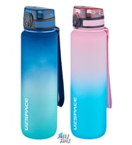Uzspace 2'li Tritan Matara Seti 1000ml BÜYÜK BOY Çift Renk Softtouch FF Collection Tritan Su Matarası (Pembe-Turkuaz)