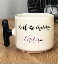 Kişiye Özel Cat Mom Hediye T Kupa Bardak Kedi Annesi -2- (Siyah)