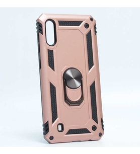 Samsung Galaxy M10 Uyumlu Kılıf Standlı Manyetik Yüzüklü Military Magnetic Ring Polycarbonate and TPU Case (Pudra)