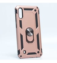Samsung Galaxy M10 Uyumlu Kılıf Standlı Manyetik Yüzüklü Military Magnetic Ring Polycarbonate and TPU Case (Pudra)