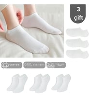 Unisex Düz Desen (3 ÇİFT) Pamuklu Terletmez Yazlık Görünmez Çorap Seti (Beyaz)