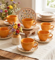 6'lı Çay ve Kahve Fincanı Takımı (Turuncu)