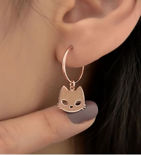 Papatya Silver 925 Ayar Gümüş Kedi Figürlü Halka ve Top Küpe (Rose)