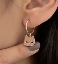 Papatya Silver 925 Ayar Gümüş Kedi Figürlü Halka ve Top Küpe (Rose)