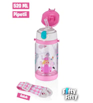 Vagonlife Diller 520 ML Kalın Pipetli Tritan Su Matarası -Taşıma Askılı-Okul Çocuk Matarası -FFD2408 (Pembe)