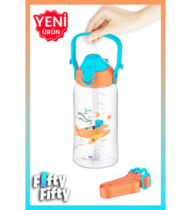 Uzspace 730ml Tritan Tek Kapak Çift Kullanım Pipetli/Pipetsiz Askı Aparatlı Tritan Çocuk Su Matarası (Turuncu)