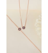 Elika Silver 925 Ayar Gümüş Nazar Model Kolye ve Bileklik Set (Rose)