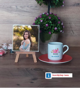 Kadın Sınıf Öğretmenine Hediye Fotoğraflı Dekoratif Taş, Ahşap Altlıklı Türk Kahvesi Fincanı Hediye Öğretmenler Günü Hediyesi (Model 8)