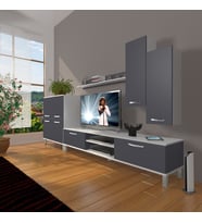 Decoraktiv Eko 6 Mdf Dvd Krom Ayaklı Tv Ünitesi Tv Sehpası (Beyaz - Antrasit)
