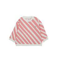 Omzu Çıtçıtlı Verev Çizgi Baskılı Sweatshirt (Pembe)