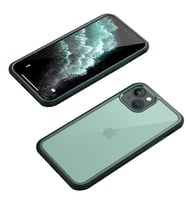 iPhone 13 Mini Kılıf Ön Arka Tam Koruma Silikon Temperli Cam Kapak (Yeşil)
