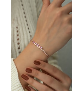 Papatya Silver 925 Ayar Gümüş Renkli Baget Taşlı Bileklik (Rose)