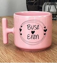 Kişiye Özel İki İsim Yazılı Hediye Pastel T Kupa Sevgililer Günü Hediyesi (Pembe)