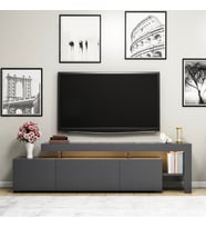 Beliz Modern LED Işıklı 3 Kapaklı, Raflı TV Sehpası – 192 cm, Antrasit