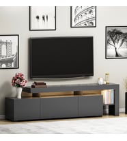 Beliz Modern LED Işıklı 3 Kapaklı, Raflı TV Sehpası – 192 cm, Antrasit