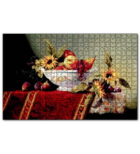 Cakapuzzle Seramik Tabakta Taze Meyveler ve Çiçekler Puzzle Yapboz MDF (Ahşap) (500 Parça)