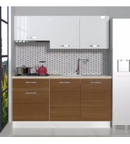Decoraktiv Naturel 160 MDF Hazır Mutfak Dolabı - Tezgah Dahil - Naturel Ceviz (Beyaz - Ceviz)