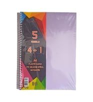 4+1 Ayraçlı Defter 5 Konulu 125 Yaprak 1 Adet 4 Kareli 1 Çizgili Spralli Plastik Kapak Seperatörlü (Lila)