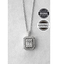 Jewelmim Baget Gümüş Kolye Beyaz Altın Kaplama Baget Taşlı Kolye 925 Ayar Kadın Gümüş Baget Kolye (Beyaz)