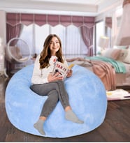 Peluş Oturma Puf (%100 Yerli) (Mavi)