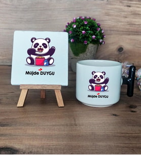 Sevimli Panda Hediye Seti Kupa Bardak T Kulplu ve Dekoratif Taş Arkadaşa Sevgiliye Hediye (Model 6)