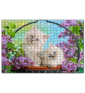 Cakapuzzle Çiçek Ve Sevimli Kediler  Puzzle Yapboz MDF (Ahşap) (500 Parça)