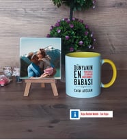 Babalar Günü Hediyesi Fotoğraflı Dekoratif Taş, Kupa Bardak Beyaz Hediye (Model 7)