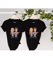 BK Gift Kişiye Özel Sevgililer Karikatürlü İkili Siyah T-shirt Seti, Sevgililer Hediye, Çift Hediyesi, Yıl Dönümü Hediyesi, Kişiye Özel Tişört (Model 3)