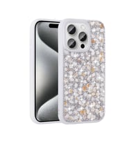 iPhone 15 Pro Kılıf Parlak Taşlı Tasarım Linea Kılıf (Beyaz)