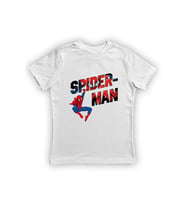 Spiderman baskılı örümcek adam pamuklu penye kumaş yazlık çocuk tişört (Beyaz)