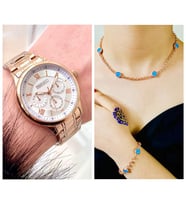Ferrucci Spor Model Su Geçirmez Çelik Kadın Kol Saat+Nazarlıklı Set Hediyeli (Rose)