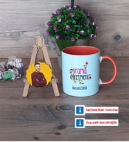 Drama Öğretmeni Kupa Bardak Beyaz ve Fotoğraflı Ahşap Anahtarlık Hediye (Model 13)