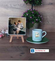 Cerraha Hediye Fotoğraflı Dekoratif Taş, Ahşap Altlıklı Türk Kahvesi Fincanı Hediye (Model 9)