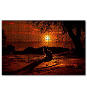 Cakapuzzle Günbatımında Kedi Silüeti  Puzzle Yapboz MDF (Ahşap) (255 Parça)