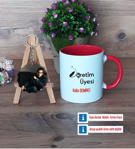 Öğretim Üyesi Kupa Bardak Beyaz ve Fotoğraflı Ahşap Anahtarlık Hediye Öğretmenler Günü Hediyesi (Model 2)