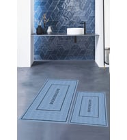 EVDEYA Dijital Baskılı Yıkanabilir Sade Bathroom Yazılı Banyo Paspası Klozet Takımı, KLOZET-4-GRİ, (Mavi)