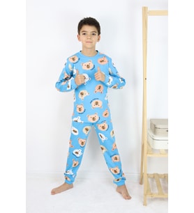 Erkek Çocuk Baskılı interlok Kumaş Uzun Kollu Pijama Takımı